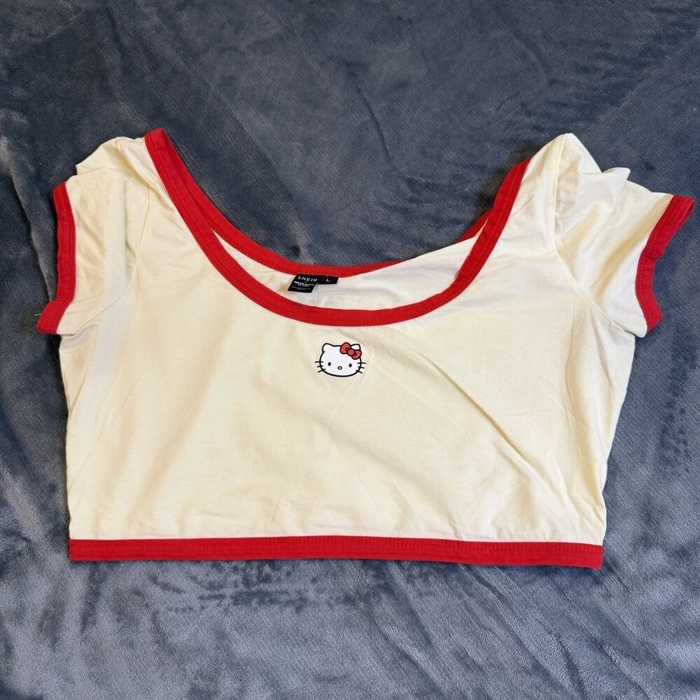Shein x Hello Kitty Crop top Sz Large Scoop Neck Y2K Style Cream Yellow Coquette